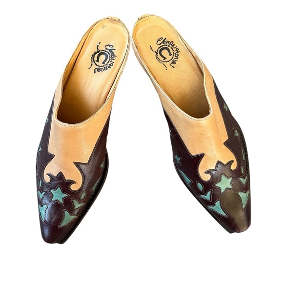 Charlie 1 Horse by Lucchese Leather Western Mules Size 7.5  Star Inlay, Two-Tone - Picture 11 of 11